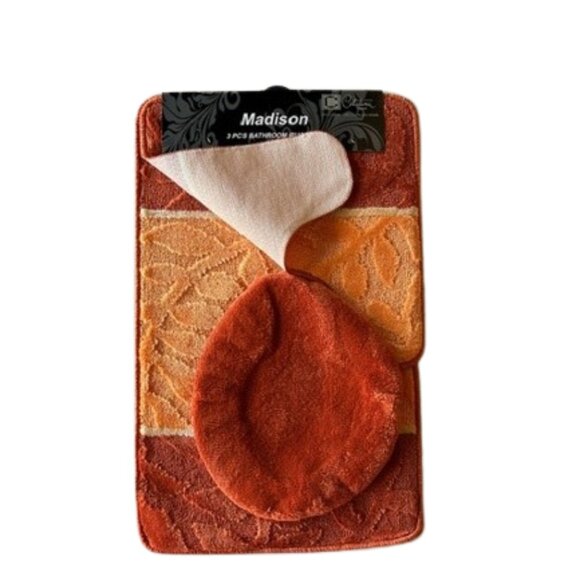 Madison 3 Piece Bathroom Rug Set, Bathroom Rug, Contour Rug & Lid Cover Rust - Picture 2 of 7